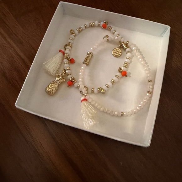 Spartina 449 Jewelry - Spartina Gold and Orange Beaded Necklace with Tassels and Pineapple Charm